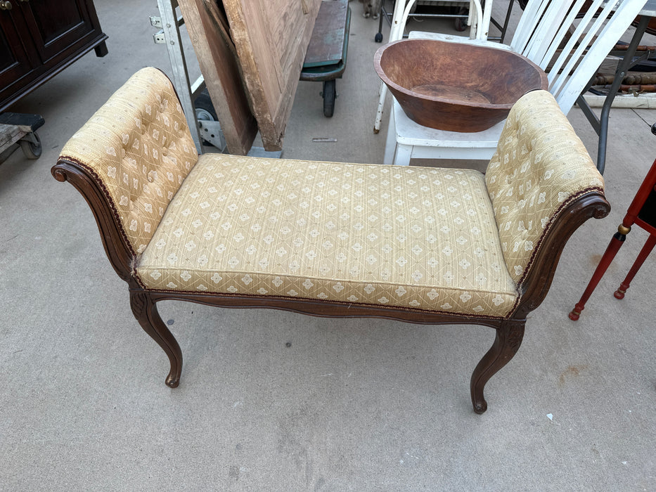 LOUIS XV YELLOW UPHOLSTERED BENCH