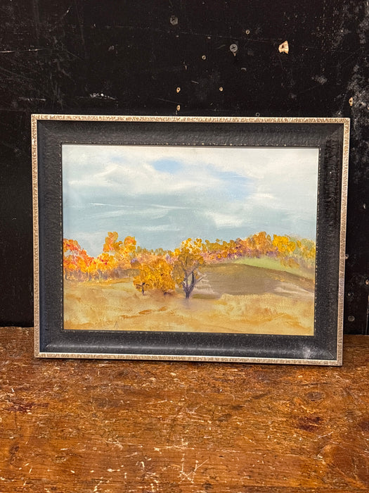 BLACK FRAMED OIL PAINTING OF "DECEMBER'S GOLDEN TREES" - PLEIN AIR