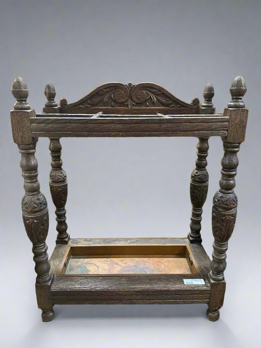 CARVED OAK STICK STAND