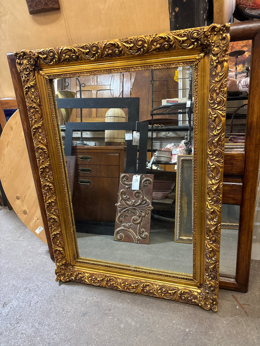 LARGE VINTAGE ORNATE GOLD BEVELED MIRROR
