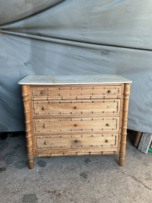 MARBLE TOP FAUX BAMBOO 4 DRAWER CHEST - AS FOUND