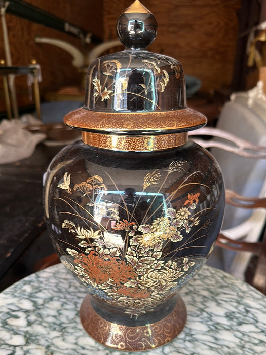 JAPANESE BLACK AND GOLD FLORAL GINGER JAR