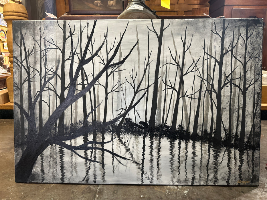 UNFRAMED OIL PAINTINF OF BARREN TREES