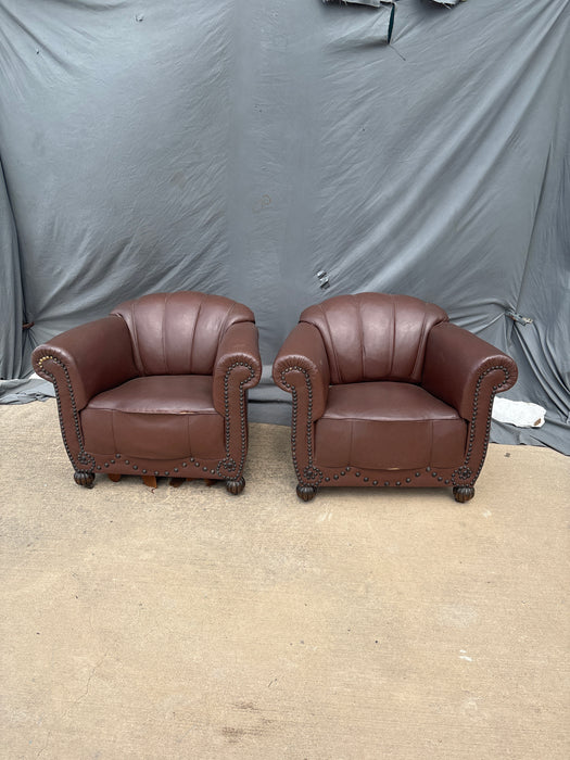 PAIR OF LEATHER CLUB CHAIRS
