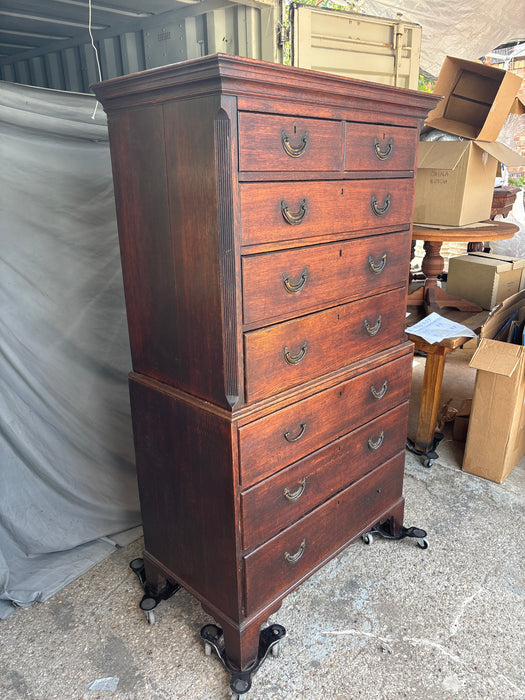 GEORGIAN  OAK TALLBOY CHEST ON CHEST
