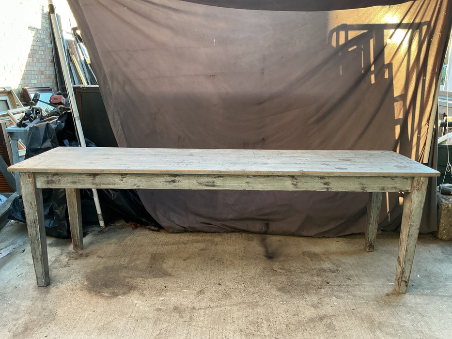 LONG BLUE PAINTED TAPERED LEG FARM TABLE