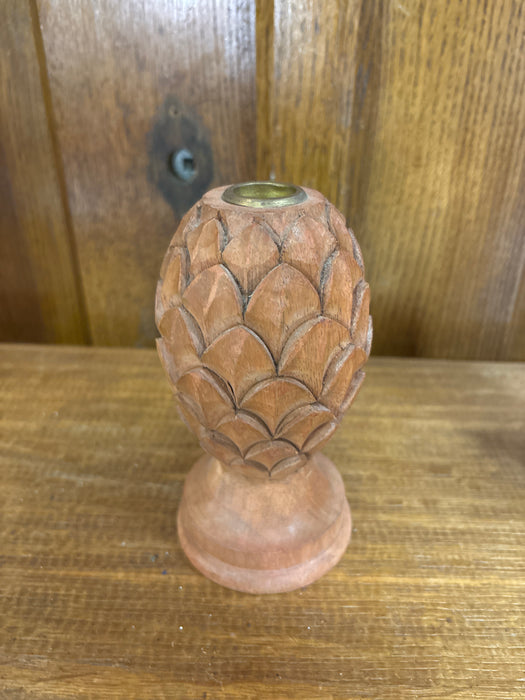 SET OF 2 INDIAN WOOD CANDLE HOLDERS