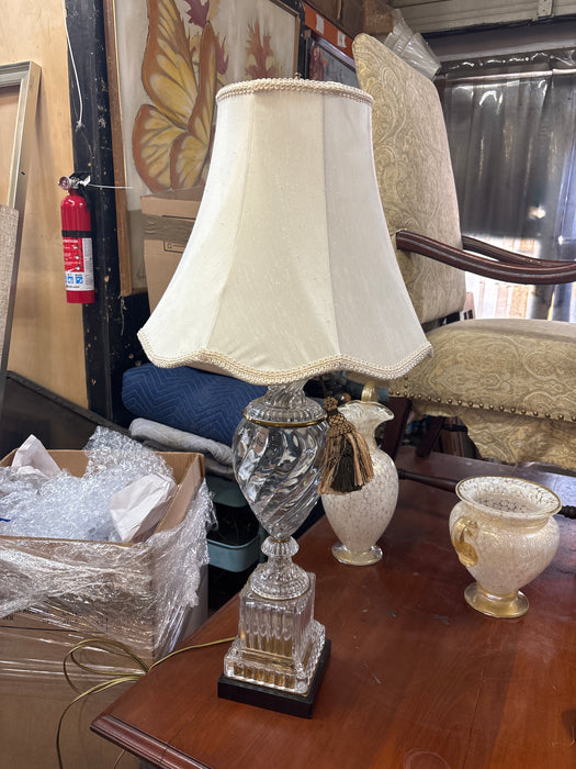 TALL GLASS TABLE LAMP WITH SHAPLEY LINEN SHADE
