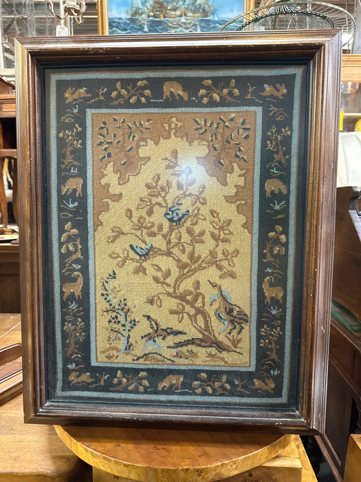 FOREST ANIMALS MOTIF NEEDLEPOINT IN FRAME