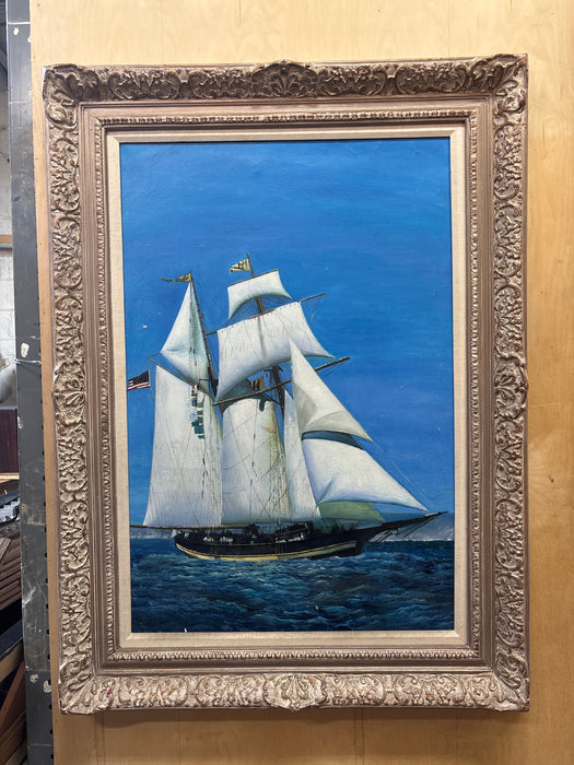 ORNATE TAUPE FRAMED SAIL BOAT PAINTING