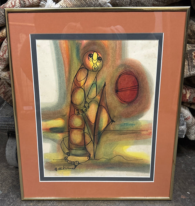ABSTRACT WATER COLOR PORTRAIT SIGNED H. NTUKIWAMA