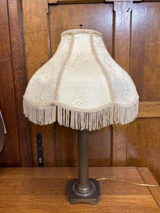 BRASS CANDLESTICK LAMP WITH SHADE