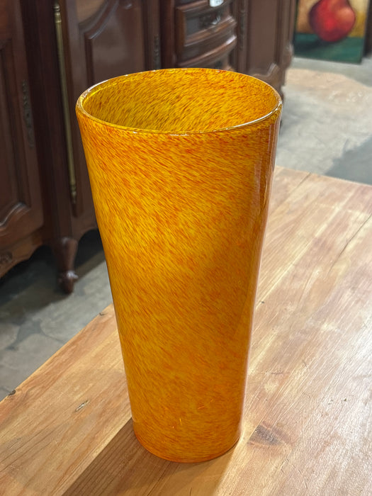 TALL ORANGE TAPERED GLASS VASE