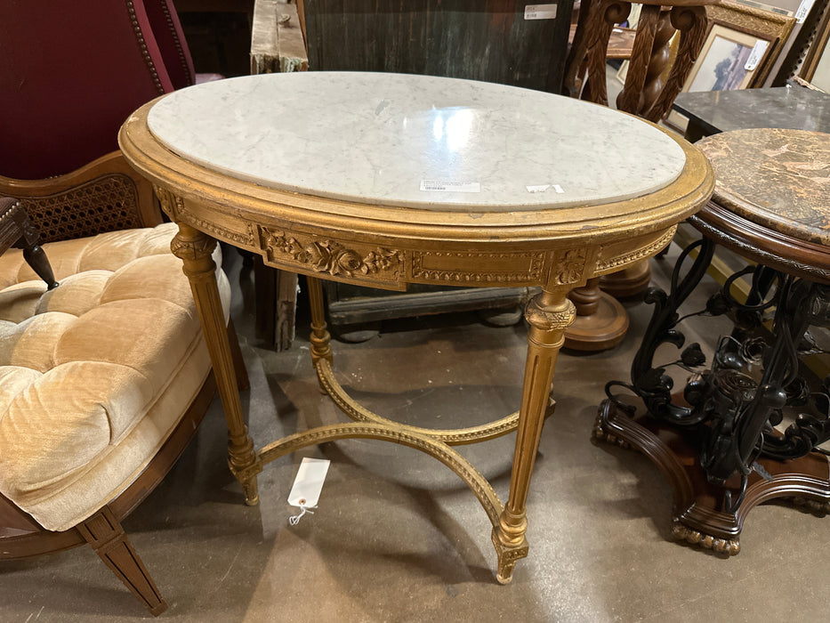 LOIUIS XVI OVAL MARBLE TOP PAINTED CENTER TABLE