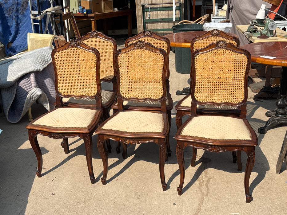SET OF 6 LOUIS XV  PROVINCIAL CANE BACK WALNUT CHAIRS