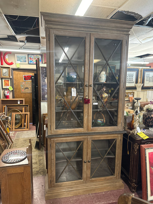 RESTORATION HARDWARE WHITEWASHED OAK DISPLAY CABINET
