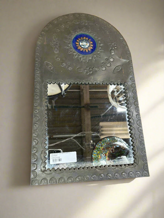 MEXICAN TIN AND ENAMEL FRAMED MIRROR