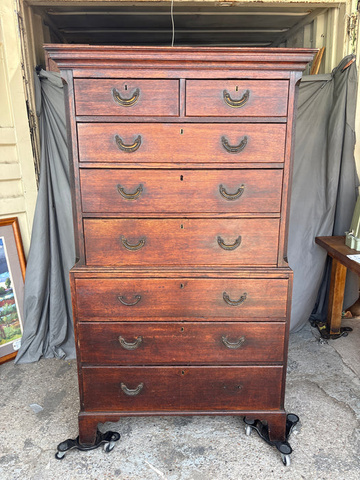 GEORGIAN  OAK TALLBOY CHEST ON CHEST