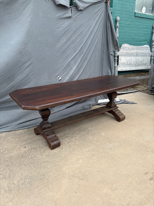 CANTED CORNER OAK DOUBLE PEDESTAL DINING TABLE