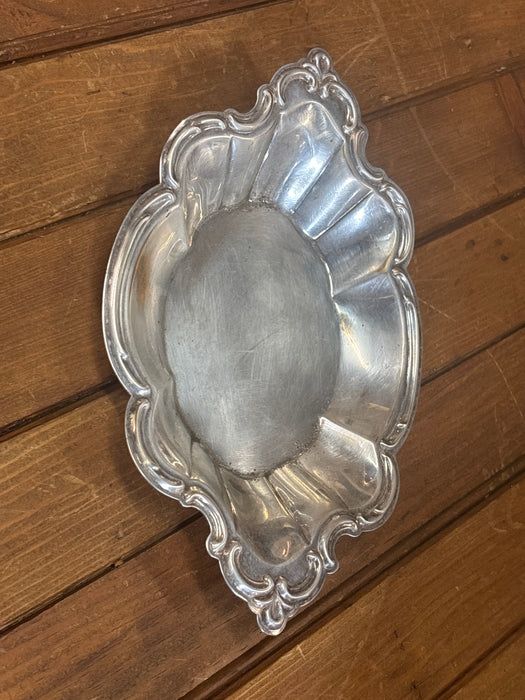 SMALL SILVER PLATE ORNATE SHAPED DISH