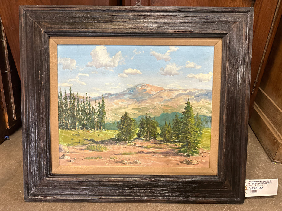 FRAMED LANDSCAPE OIL PAINTING OF MOUNTAINS