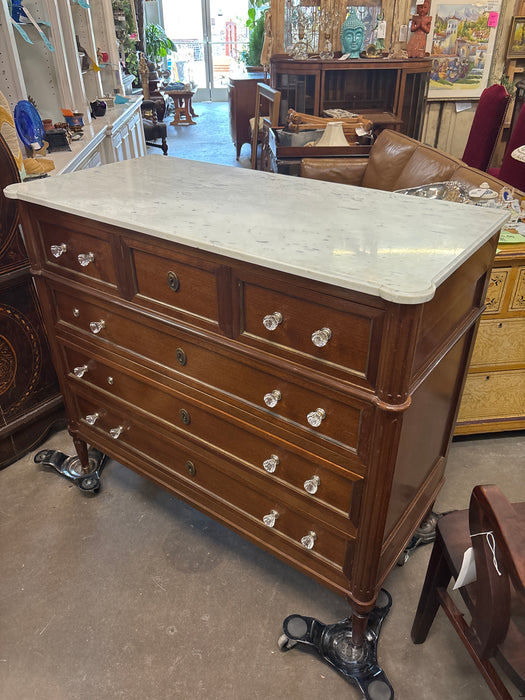 LOUIS XVI WHITE MARBLE TOP MAHOGANY 4 DRAWER CHEST