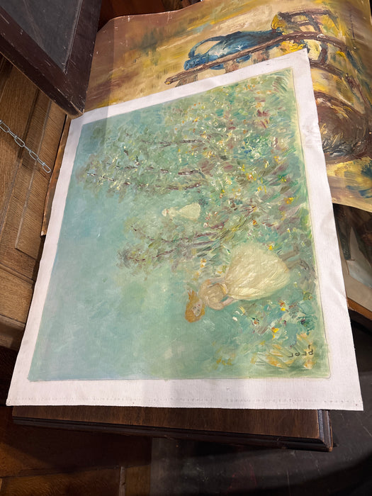 PAINTING OF WOMEN IN FLOWER FIELD - SIGNED LELA
