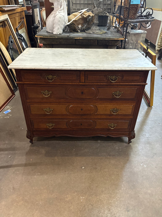 LOUIS XV STYLE MARBLE TOP OAK 5 DRAWER CHEST - NOT FOUND ON LIST