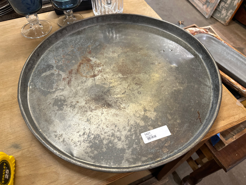 LARGE ROUND INDUSTRIAL METAL SERVING TRAY