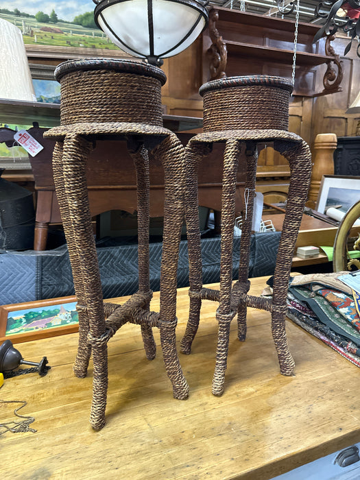 PAIR OF VINTAGE WICKER PLANT STANDS