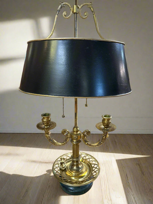 BRASS BOULLOTTE LAMP WITH BLACK SHADE