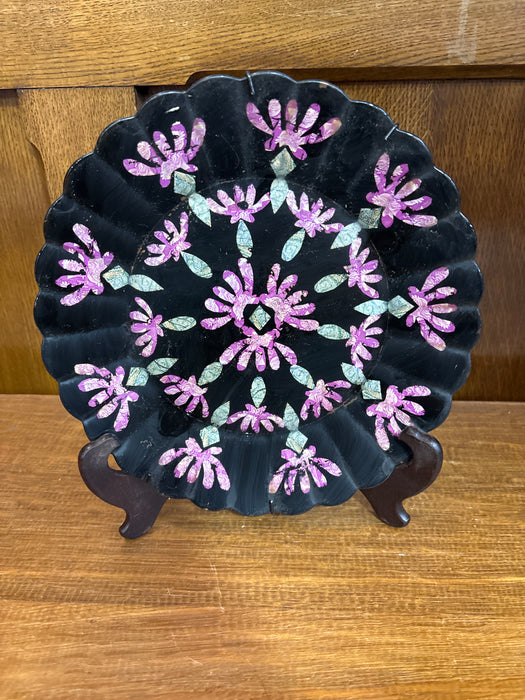 LARGE BLACK FRENCH GLASS PLATE - SIGNED TANIA VISICOVA