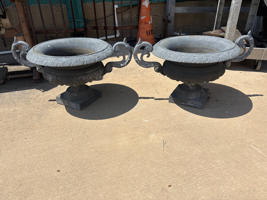 PAIR OF IRON URNS WITH HANDLES