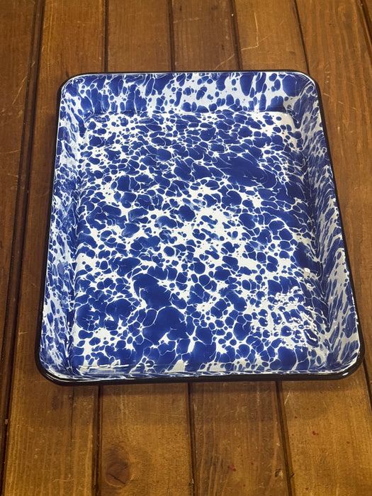 DARK BLUE AND WHITE RED CO. SPLATTER WARE BROWNIE TRAY