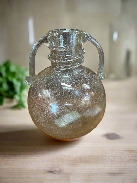 GLITTER GLASS BLOWN VASE