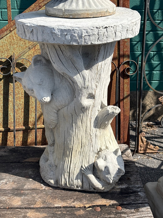 LARGE CONCRETE RACOON AND BEAR TREE TRUNK PEDESTAL 1 OF 2