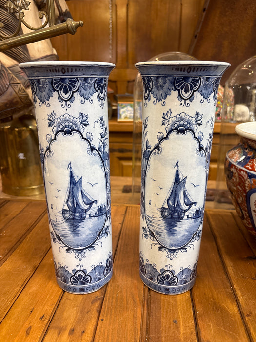 CYLINDER DELFT SHIP VASES 1 OF 2