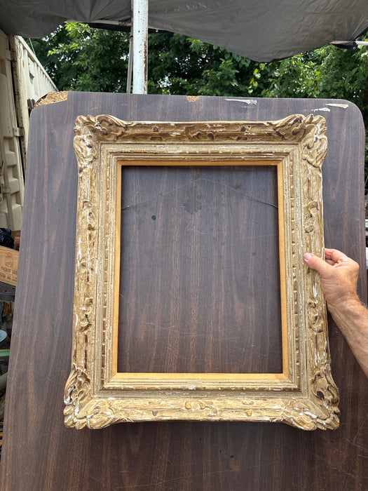 RUSTIC CARVED WOOD FRAME WHITE WASHED