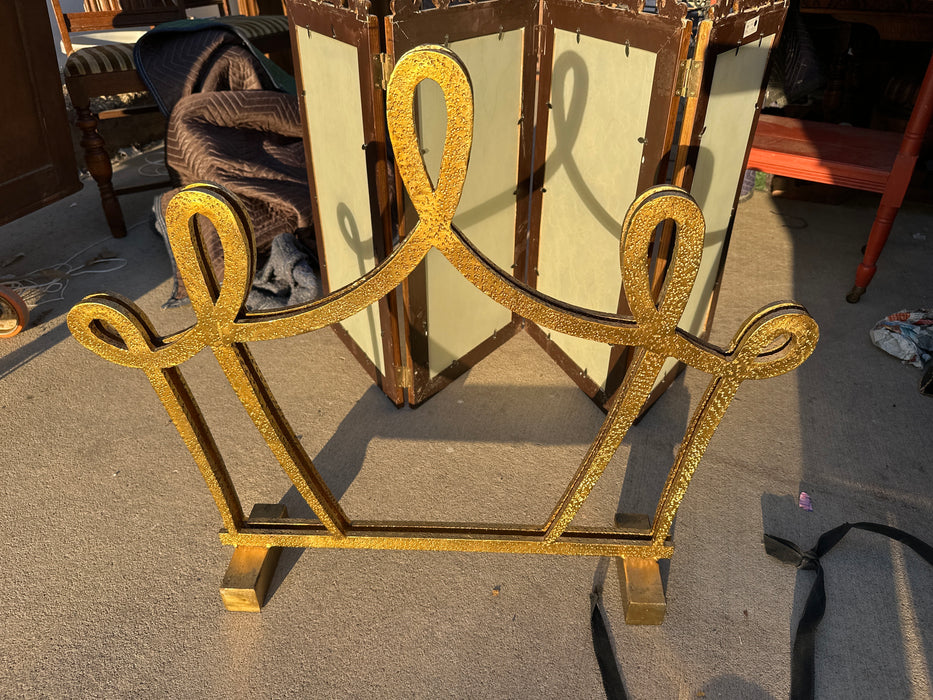 HOLLYWOOD REGENCY GILT SCROLL FIREPLACE SCREEN