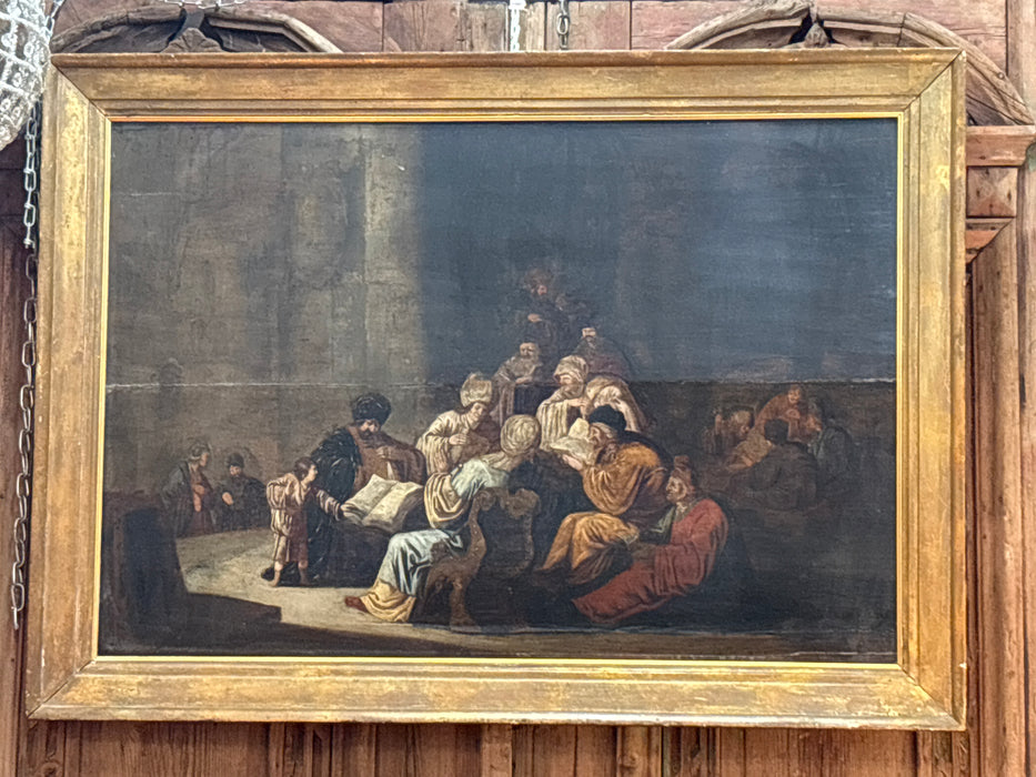 17TH CENTURY ITALIAN OIL PAINTING OF PEOPLE ON BOARD - AS FOUND