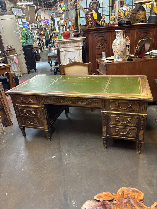 FRENCH LEATHER TOP ORNATE DESK WITH DRAWERS