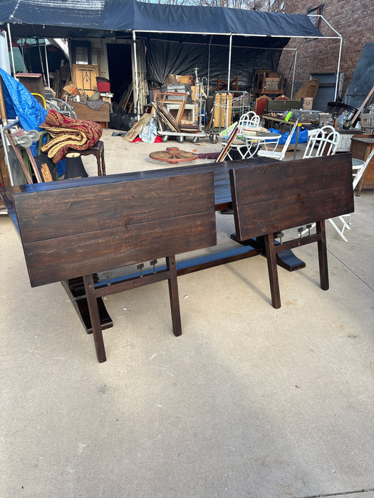 LARGE RUSTIC PINE TRESTLE TABLE WITH AUXILLARY LEAVES