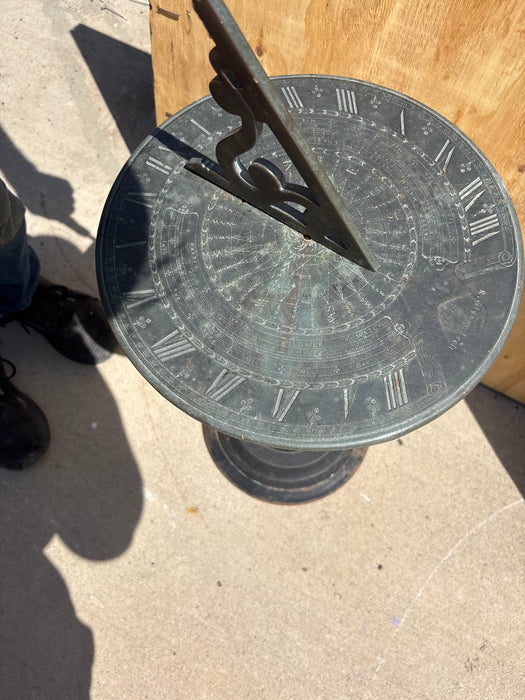 ART DECO IRON AND BRONZE SUN DIAL ON STAND