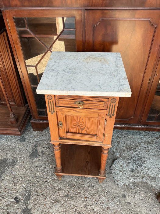 PINE WHITE MARBLE TOP NIGHT STAND