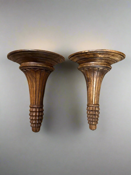 PAIR OF WOOD DEMI LUNE WALL SCONCES