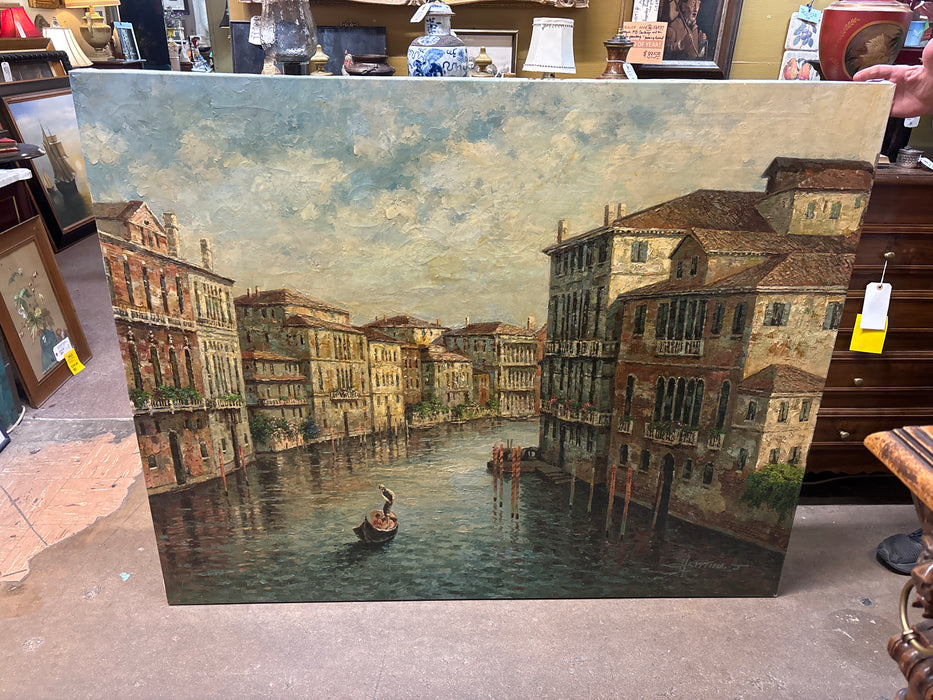 HUGE UNFRAMED OIL PAINTING OF VENICE - SIGNED