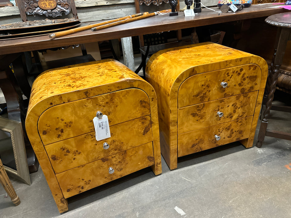 PAIR OF ART DECO ARCHED TOP BIRD'S EYE MAPLE 3 DRAWER CHESTS
