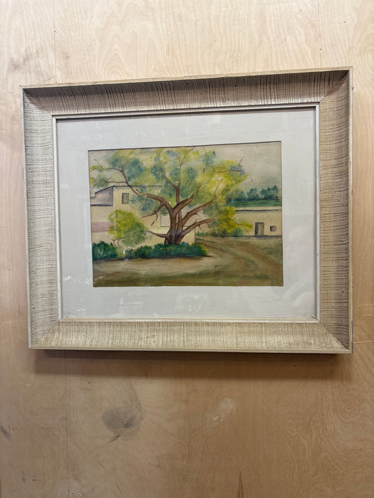 FLARED FRAMED WATERCOLOR OF TREE - SIGNED REMA LORE