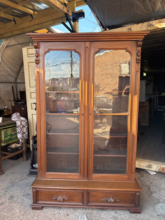 1870'S 2 DOOR WALNUT VICTORIAN BOOK CASE