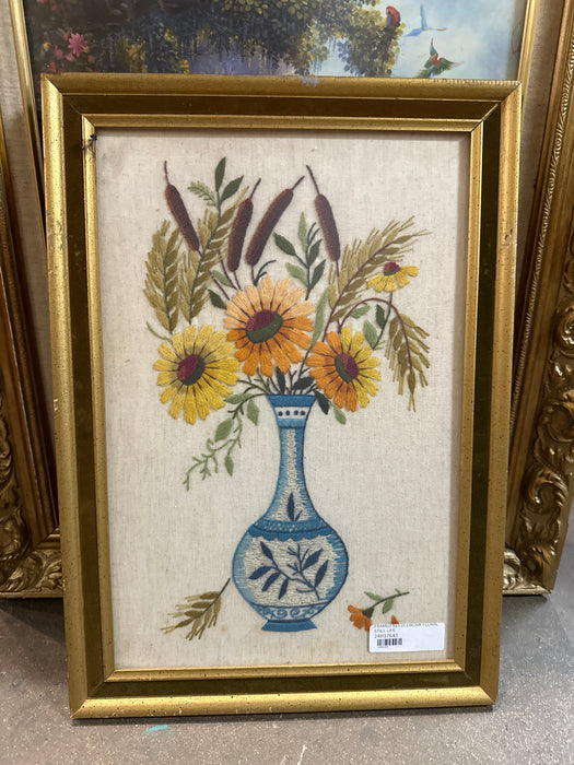 FRAMED NEEDLEWORK FLORAL STILL LIFE